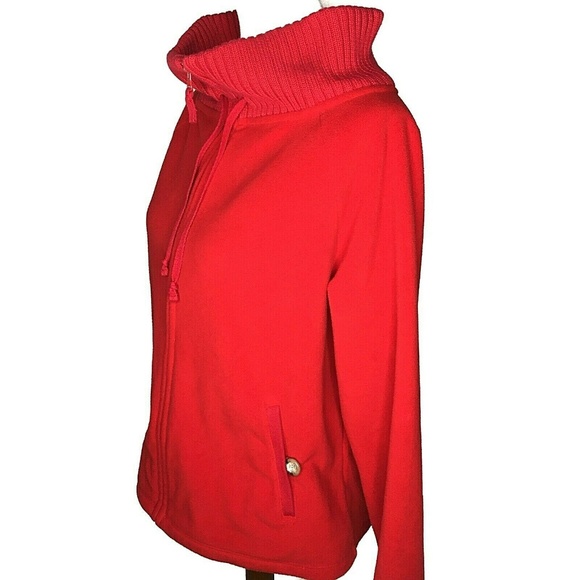 Land's End Full Zip Fleece Jacket Red Size Medium Pockets - Picture 5 of 8